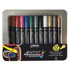 SET 12 COLOR 4ARTIST MARKER 4 MM OIL-BASED PAINT MARKER  METTAL BOX